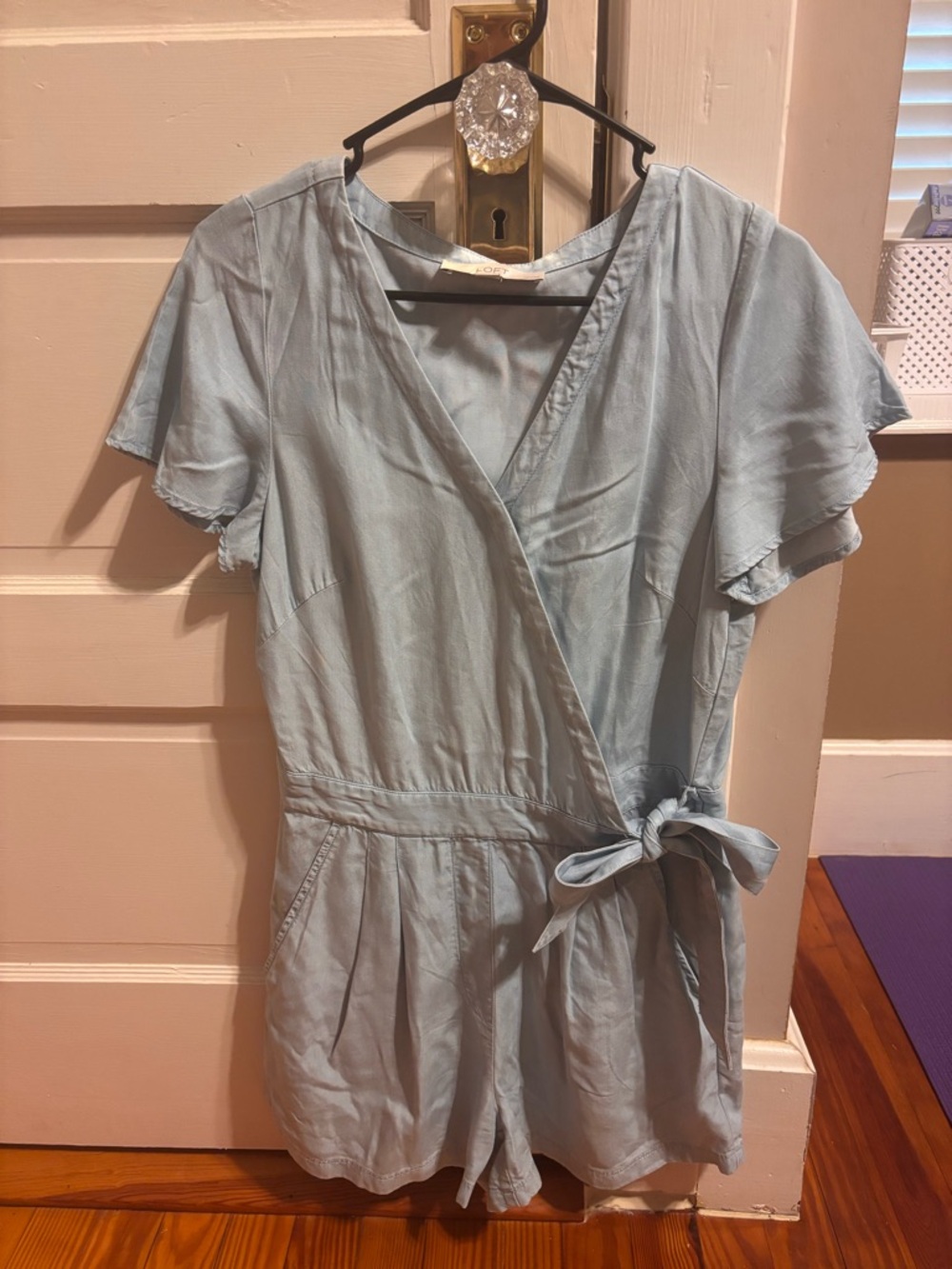 LOFT Light Blue Wrap Romper with Tie